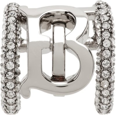 Burberry Crystal Detail Monogram Motif Ear Cuff In Silver