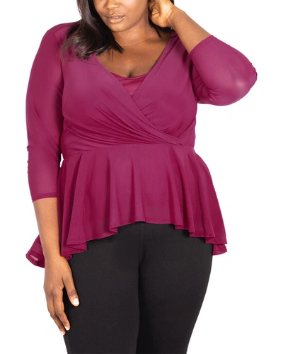 Maree Pour Toi Surplice Long Sleeve Peplum Top In Pink