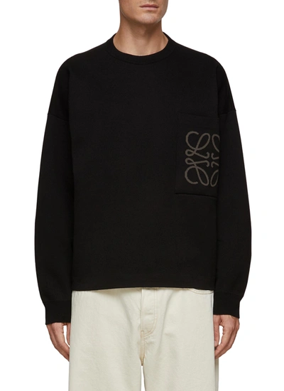 Loewe Anagram Pocket Cotton Sweater In Black