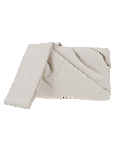 Ambush Leather Nejiri Wrist Clutch Bag In Off White Silver