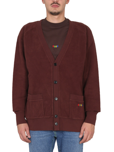 Msgm V-neck Cardigan In Brown