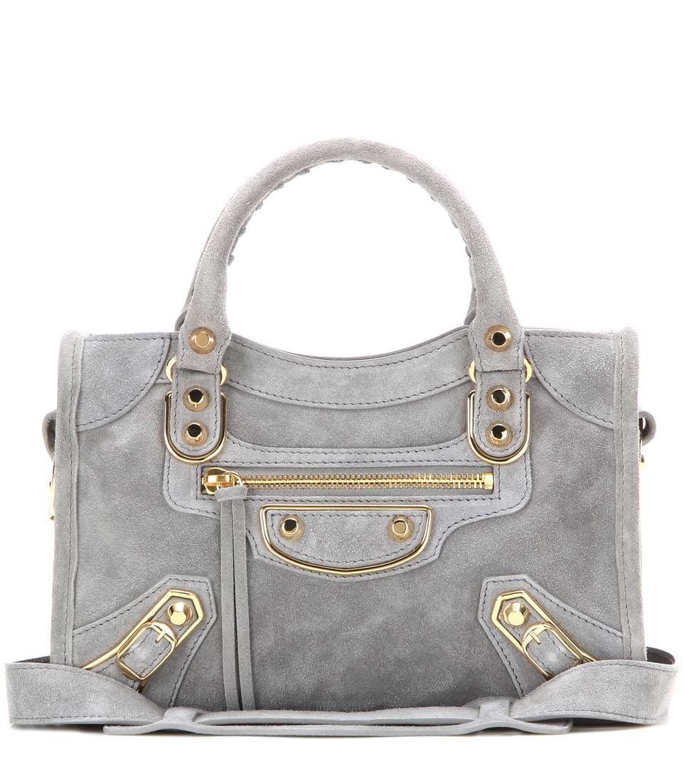 Balenciaga Classic Metallic Edge Mini City Suede Shoulder Bag In Gris Perle  | ModeSens