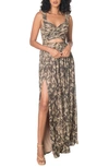 Dress The Population Women's Mirabella Floral Crossover Cut-out Gown In Black Multi