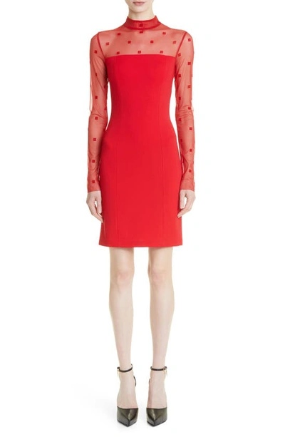 Givenchy 4g Mixed Media Long Sleeve Mock Neck Dress In Red