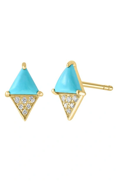 Effy 14k Gold Diamond & Turquoise Stud Earrings In Blue