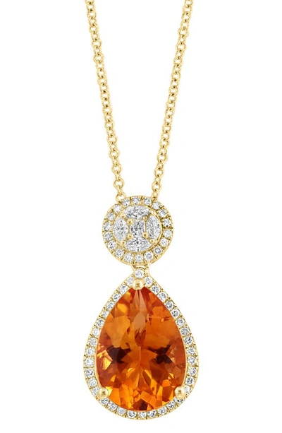 Effy 14k Gold Citrine Diamond Pendant Necklace In Orange