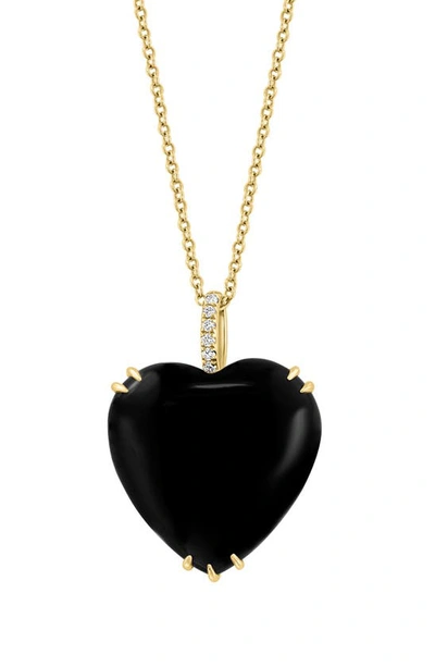 Effy 14k Yellow Gold Diamond Onyx Heart Pendant Necklace In Black