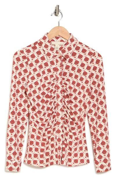 By Design Carla Ruched Button-up Blouse In Rococo