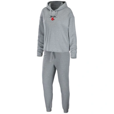 Wear By Erin Andrews Heather Gray Boston Red Sox Logo Pullover Hoodie & Pants Sleep Set