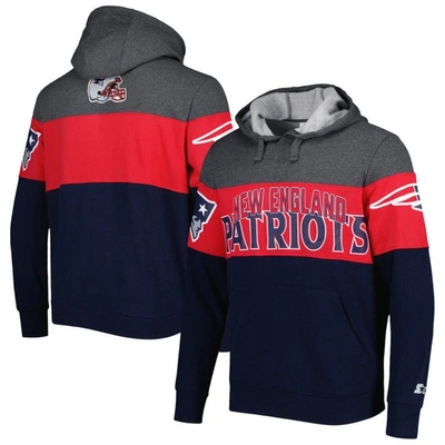 Starter Men's  Heather Charcoal, Navy New England Patriots Extreme Pullover Hoodie In Heather Charcoal,navy