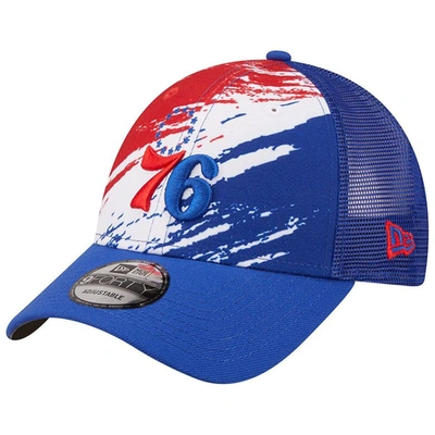 New Era Royal Philadelphia 76ers Marble 9forty Trucker Snapback Hat