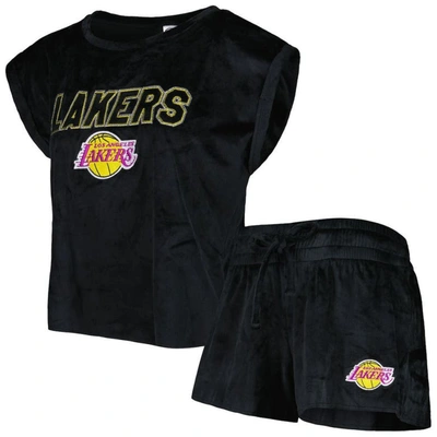Concepts Sport Women's  Black Los Angeles Lakers Intermission T-shirt And Shorts Sleep Set