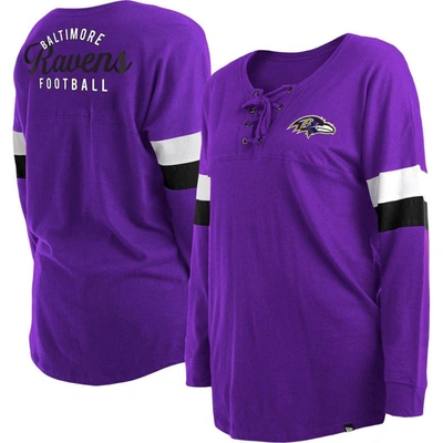 New Era Purple Baltimore Ravens Plus Size Athletic Varsity Lace-up V-neck Long Sleeve T-shirt
