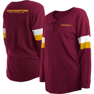 New Era Burgundy Washington Commanders Plus Size Athletic Varsity Lace-up V-neck Long Sleeve T-shirt