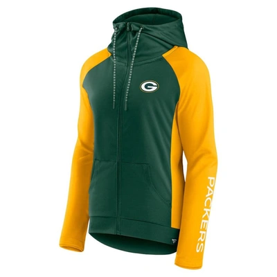 Fanatics Branded Green/gold Green Bay Packers End Around Lightweight Raglan Full-zip Hoodie Jacket In Green,gold