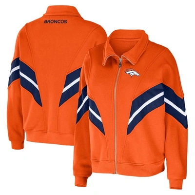 Wear By Erin Andrews Orange Denver Broncos Plus Size Yarn Dye Stripe Full-zip Jacket