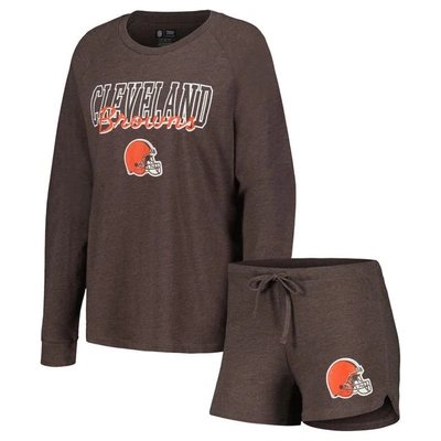 Concepts Sport Women's Brown Cleveland Browns Meter Knit Long Sleeve Raglan Top And Shorts Sleep Set