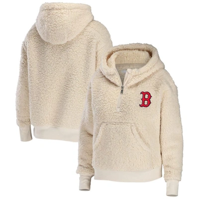 Wear By Erin Andrews Cream Boston Red Sox Plus Size Sherpa Quarter-zip Hoodie