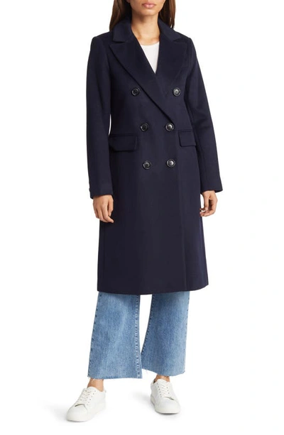 Sam Edelman Double Breasted Wool Blend Coat In Navy