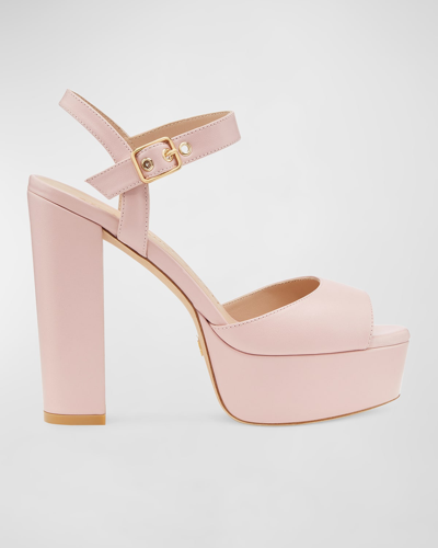 Stuart Weitzman 皮质水台式高跟凉鞋 In Rosa