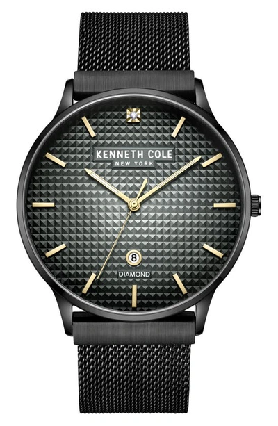 Kenneth Cole Diamond Index Mesh Strap Watch, 42mm In Black