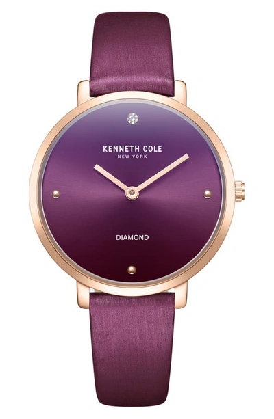 Kenneth Cole Diamond Index Leather Strap Watch, 34mm In Burgundy