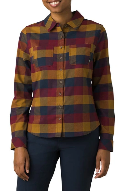 Prana Meadow Run Plaid Flannel Shirt In Antique Bronze