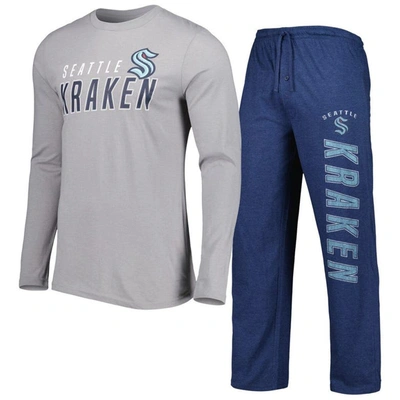 Concepts Sport Men's  Deep Sea Blue, Gray Seattle Kraken Meter Long Sleeve T-shirt And Pants Sleep Se In Deep Sea Blue,gray