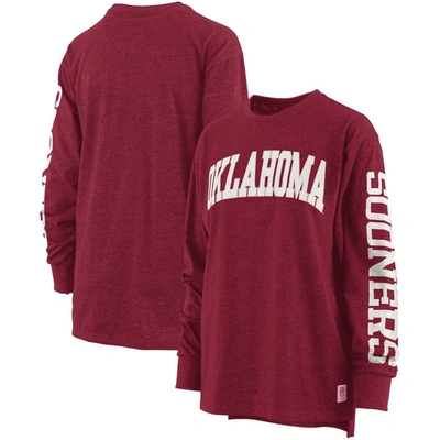 Pressbox Heathered Crimson Oklahoma Sooners Two-hit Canyon Long Sleeve T-shirt