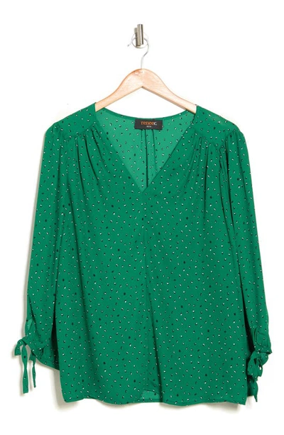 Renee C Tie Cuff V-neck Blouse In Green