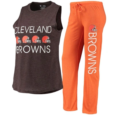Concepts Sport Women's  Orange, Brown Cleveland Browns Muscle Tank Top And Pants Sleep Set In Orange,brown