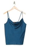 Renee C Cowl Neck Satin Camisole In Teal