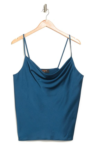 Renee C Cowl Neck Satin Camisole In Teal