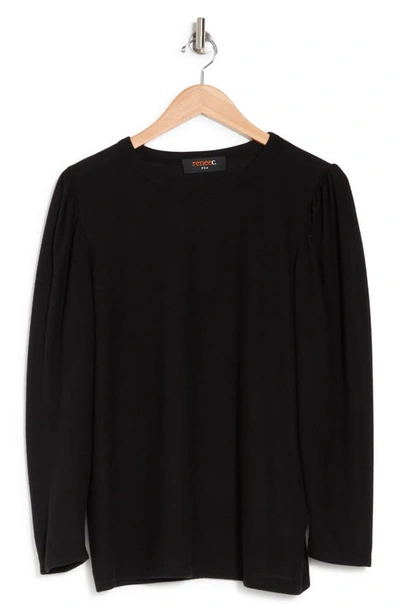 Renee C Long Sleeve Puff Shoulder Top In Black