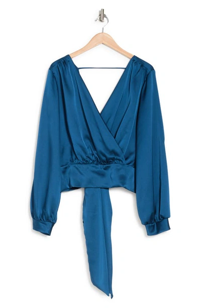 Renee C Solid V-neck Open Back Blouse In Teal