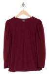 Renee C Long Sleeve Puff Shoulder Top In Burgundy