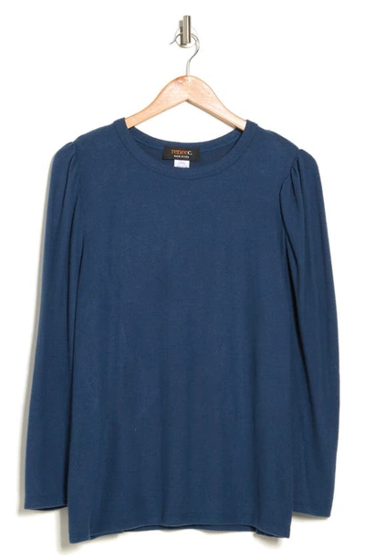 Renee C Long Sleeve Puff Shoulder Top In Teal