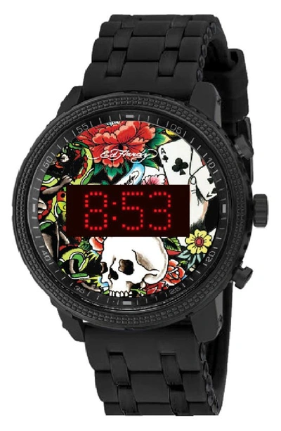 I Touch X Ed Hardy Printed Digital Silicone Strap Watch, 42mm In Black
