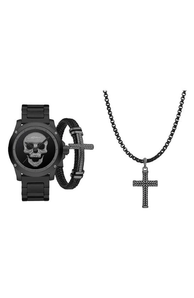 I Touch Ed Hardy 3-piece Jewelry & Watch Set In Matte Black