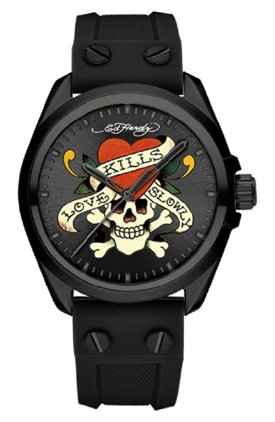 I Touch X Ed Hardy Singles Silicone Strap Watch, 38mm In Matte Black