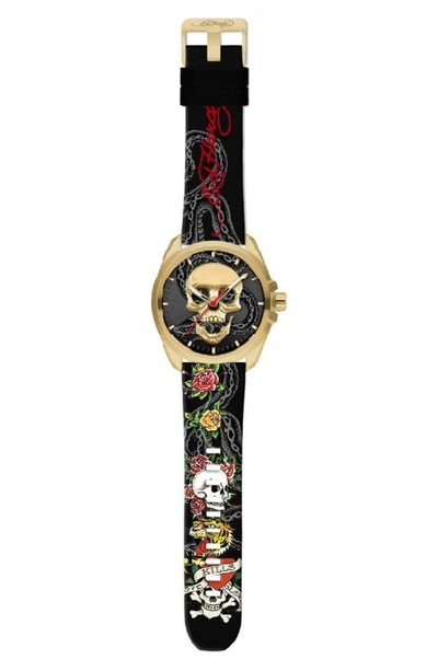 I Touch X Ed Hardy Skull Silicone Strap Watch, 38mm In Matte Black