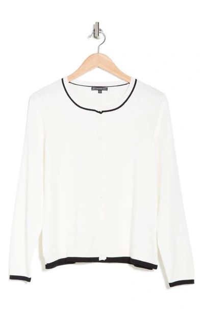 Adrianna Papell Tipped Crewneck Top In Ivory/ Black