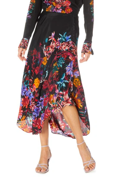 Robert Graham Sivan Floral-print Silk-blend Midi Skirt In Black