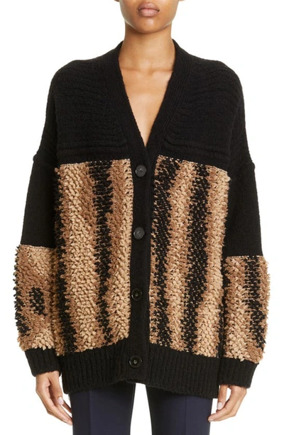 Stella Mccartney Fur Free Fur Panel Textured Knit Cardigan In Black
