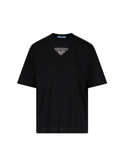 Prada Embroidered Jersey T-shirt In Nero