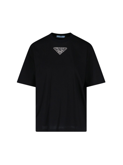 Prada Embroidered Jersey T-shirt In Nero | ModeSens Prada Embroidered Jersey T-shirt In Nero | ModeSens