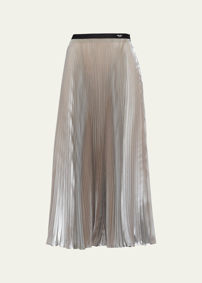 Prada Technical Voile Pleated Midi-skirt In Silver