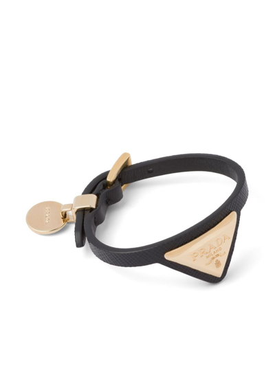 Prada Saffiano Leather And Metal Bracelet In Black
