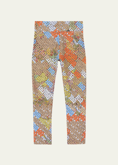 Burberry Kids' Monogram Map-print Stretch Jersey Leggings In Neutrals