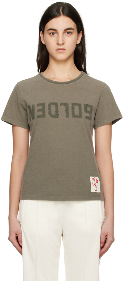 Golden Goose Distressed Logo Cotton Jersey T-shirt In Grey